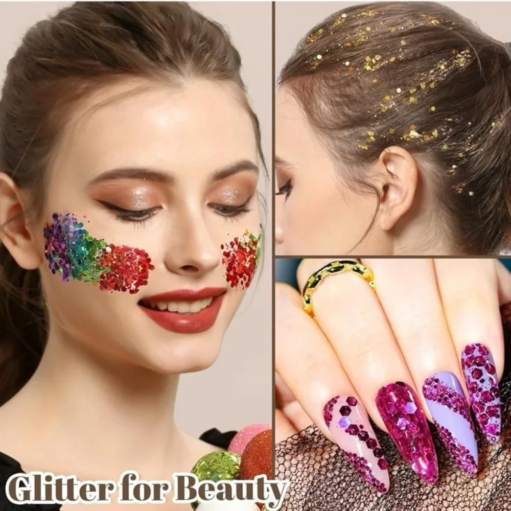 New 4 packs LEOBRO Chunky Glitter, Colors Holographic Chunky Glitter for Crafts,